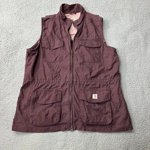Carhartt Jacket Womens Extra Large Maroon Ripstop Hunting Vest Workwear Farm